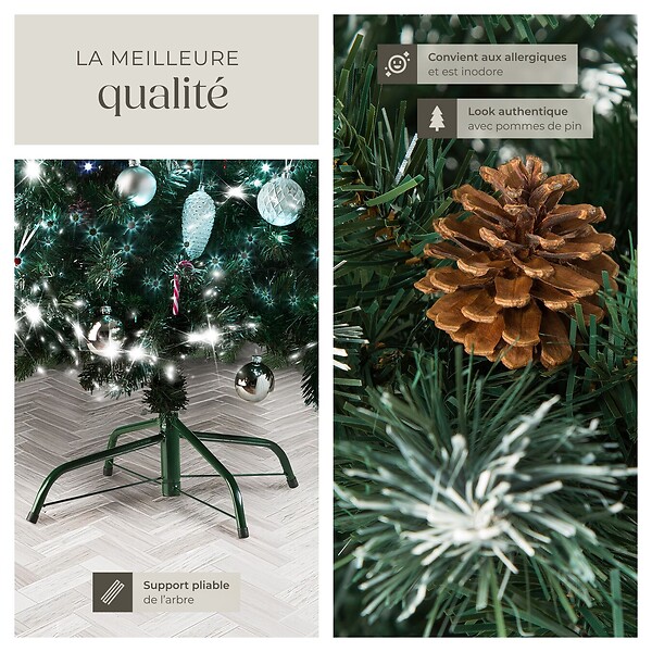 TECTAKE - Sapin de Noël artificiel avec pommes de pin et support métallique 180 cm vert - large