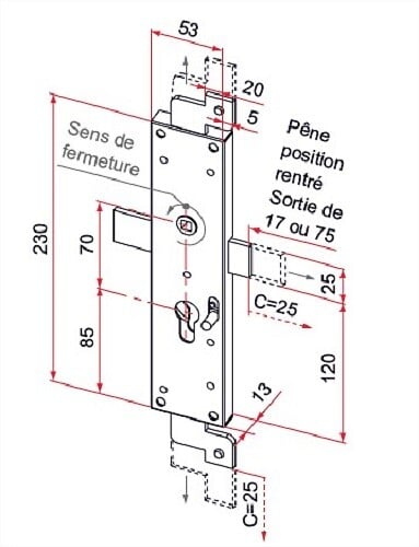 TIRARD - Serrure de volet 3ème point court droite acier zingué â€“ TIRARD - CE112104 - large
