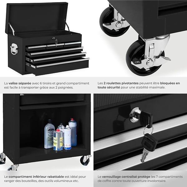 TECTAKE - Servante d'atelier 10 compartiments noir - large