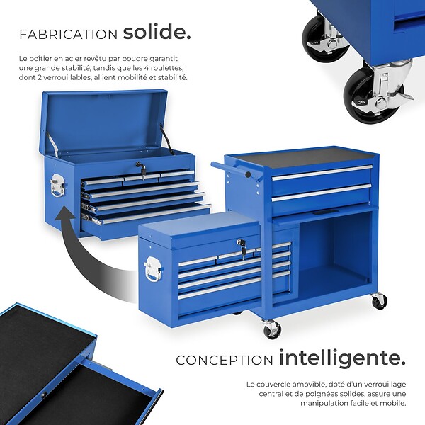 TECTAKE - Servante d'atelier 10 compartiments bleu - large