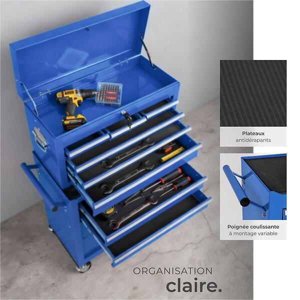 TECTAKE - Servante d'atelier 10 compartiments bleu - large