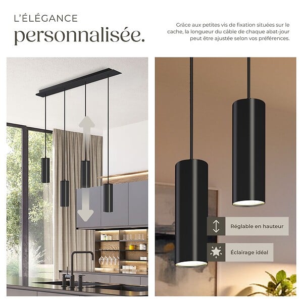 TECTAKE - Plafonnier Lumea, 4 lampes, câbles réglables en longueur noir - large