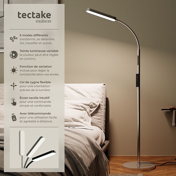 TECTAKE - Lampe de sol Prisma LED, 5 modes d'éclairage, 12 W, dimmable argent - large