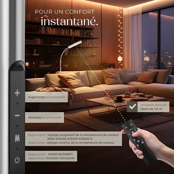 TECTAKE - Lampe de sol Prisma LED, 5 modes d'éclairage, 12 W, dimmable argent - large