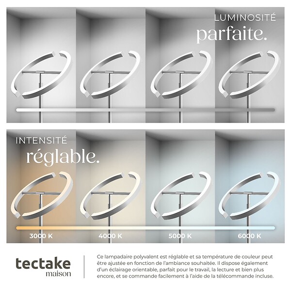 TECTAKE - Lampadaire Auralis LED 20W avec lampe de lecture dimmable Nickel mat - large