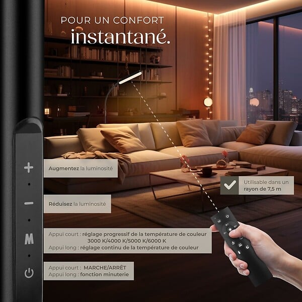TECTAKE - Lampe de sol Prisma LED, 5 modes d'éclairage, 12 W, dimmable noir - large