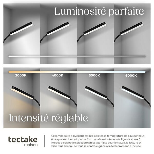 TECTAKE - Lampe de sol Prisma LED, 5 modes d'éclairage, 12 W, dimmable noir - large