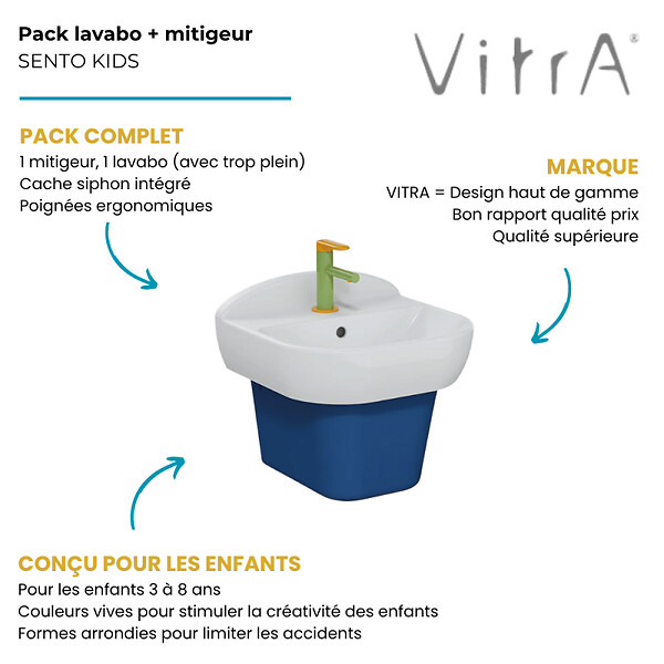 VITRA - Lavabo pour enfant VitrA Sento Kids 45 cm + Mitigeur lavabo jaune et vert - large