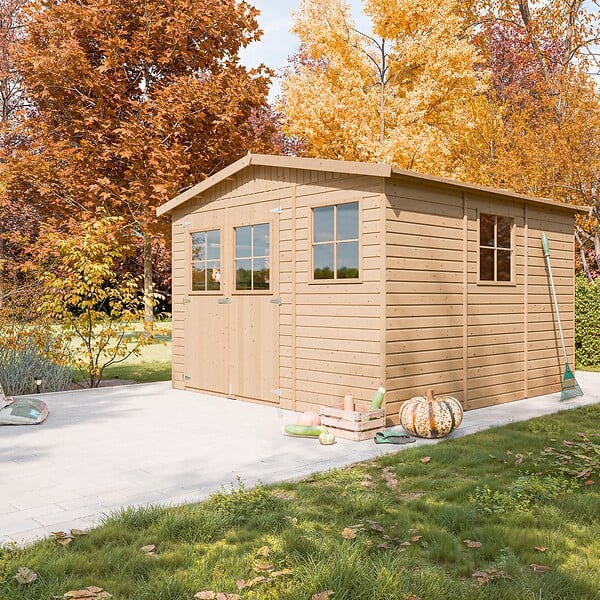 TIMBELA - TIMBELA M335+M335G ABRI de Jardin en Bois H226x316x324 cm/9 m² AVEC LES PLANCHERS IMPRÉGNÉ - large