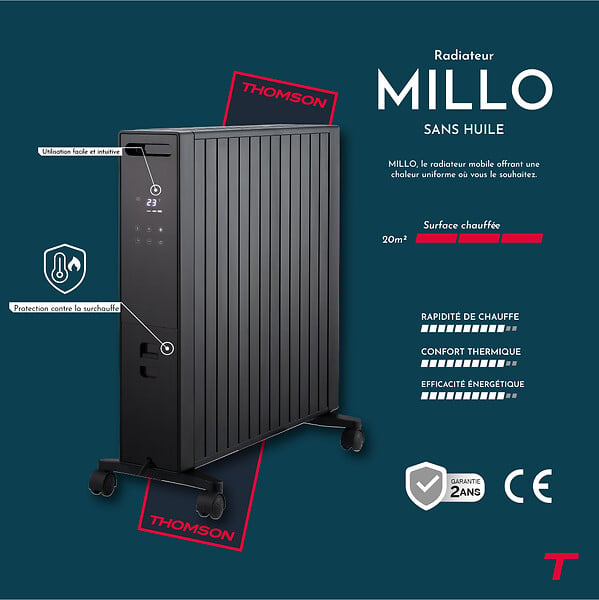 THOMSON - Radiateur mobile sans huile 2000W THOMSON MILLO noir - large