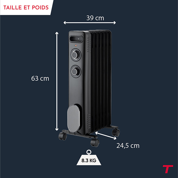 THOMSON - Radiateur mobile bain d'huile THOMSON CALISTA 2000W noir - large