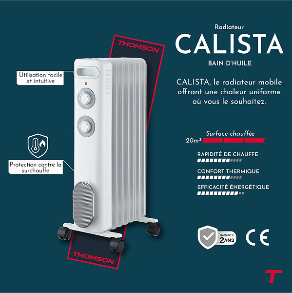 THOMSON - Radiateur mobile bain d'huile THOMSON CALISTA 2000W blanc - large