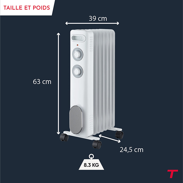 THOMSON - Radiateur mobile bain d'huile THOMSON CALISTA 2000W blanc - large