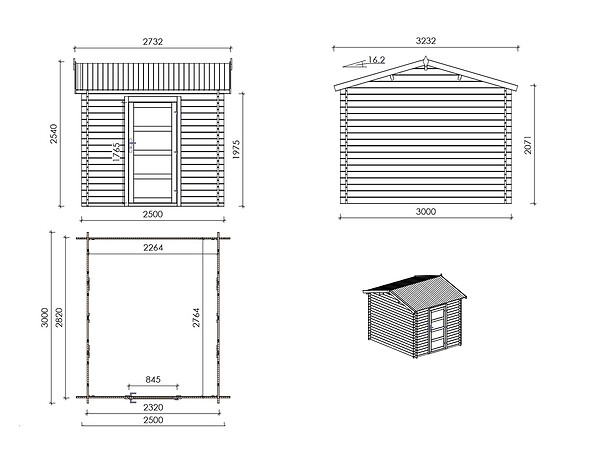 ALTANKA - Abri de jardin en bois - 2.5x3 m avec extension de 4x2.76 m - 18.56 m²- Traité - DOM675+DOS194 - large
