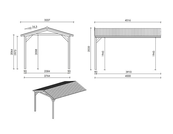 ALTANKA - Abri de jardin en bois - 2.5x3 m avec extension de 4x2.76 m - 18.56 m²- Traité - DOM675+DOS194 - large