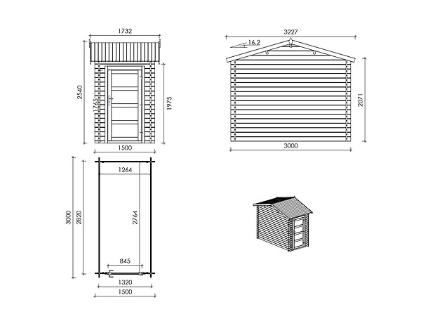 ALTANKA - Abri de jardin en bois - 1.5x3 m avec extension de 4x2.76 m - 15.56 m²- Traité - DOM673+DOS194 - large