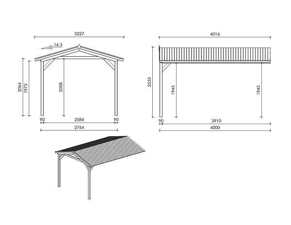 ALTANKA - Abri de jardin en bois - 1.5x3 m avec extension de 4x2.76 m - 15.56 m²- Traité - DOM673+DOS194 - large