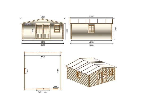 ALTANKA - Abri de jardin en bois - 25m2 - 5x5m - Ep. 28mm - Couleur: naturel - DOM591 - large