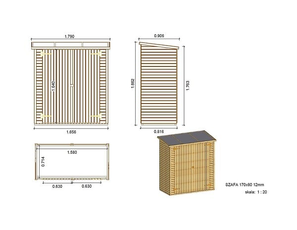 ALTANKA - Armoire de jardin à outils 1.66x0.82 m H.1.86 - avec plancher et paroi arrière - DOM84 - large