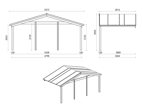 ALTANKA - Avant-toit en bois 6x3m pour le chalet de jardin 6m, couleur naturel - DOM556 - large