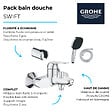 GROHE - Pack mitigeur mécanique Swift + Douchette 2 jets Vitalio Comfort 110 + Flexible1750 mm et support - vignette