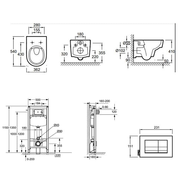 JACOB DELAFON - Pack WC suspendu sans bride Odéon Rive Gauche + bâti support + plaque avec abattant extra plat - large