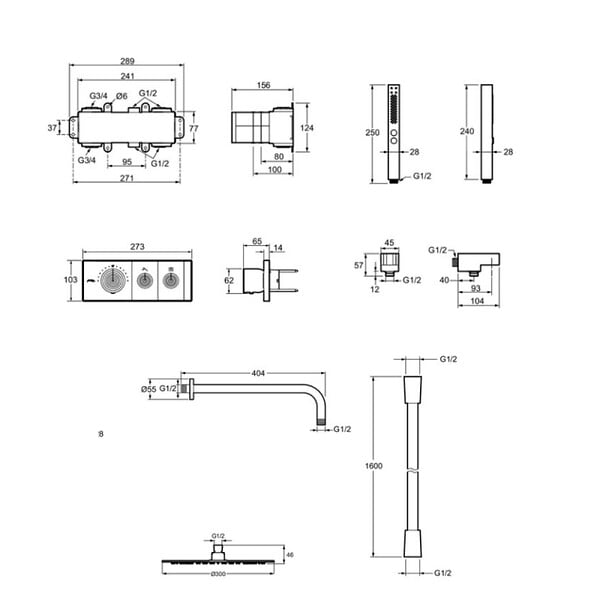 JACOB DELAFON - Colonne de douche encastrée thermostatique Metro laiton brossé - large