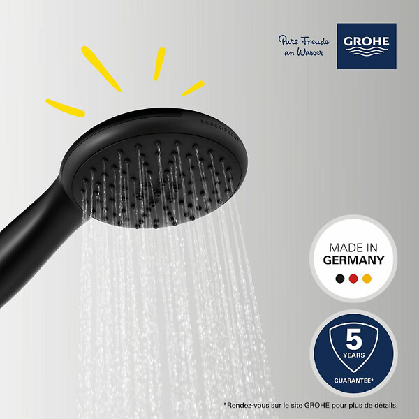 GROHE - Pack douchette 2 jets Vitalio Start 110 + Flexible de douche VitalioFlex Trend 1750 mm et support noir mat - large