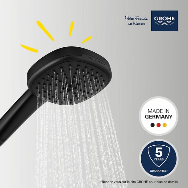 GROHE - Pack douchette 2 jets Vitalio Comfort 110 noir mat + Flexible de douche VitalioFlex Trend 1750 mm et support noir mat - large