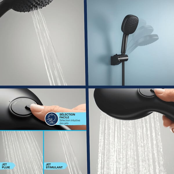 GROHE - Pack douchette 2 jets Vitalio Comfort 110 noir mat + Flexible de douche VitalioFlex Trend 1750 mm et support noir mat - large