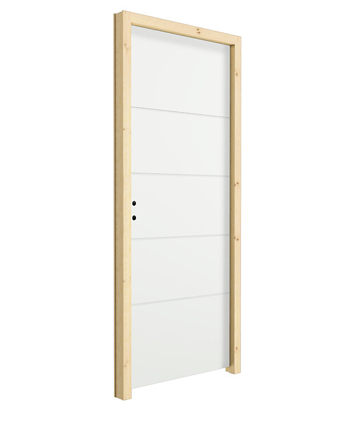 BALLAY - Bloc-porte alvéolaire grave 4 lignes horizontales -204x83cm poussant droite / Huisserie bois brut, section : 66x45 mm - large