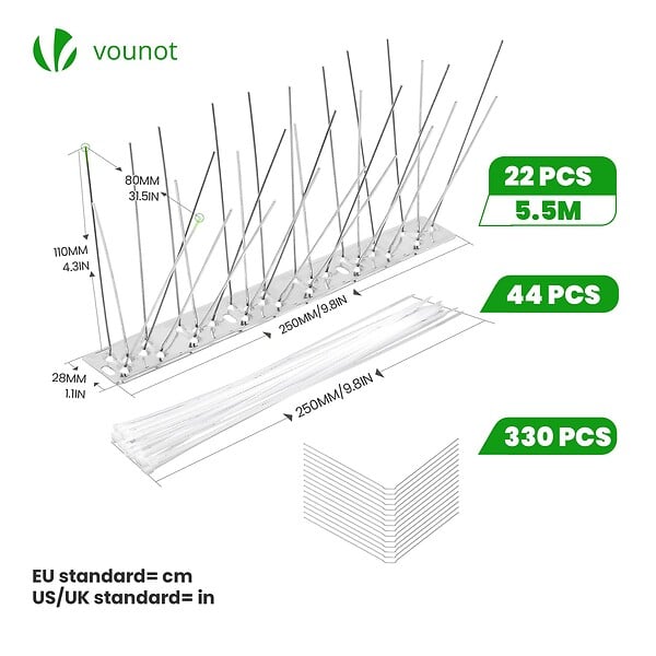 VOUNOT - Pic Anti-Pigeon en Acier Inoxydable 5.5M Pack de 22 modules - large