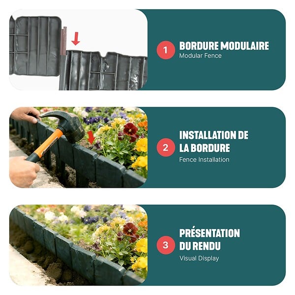 VOUNOT - Bordure de jardin plastique PP imitation pierre 20m gris - large