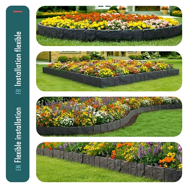 VOUNOT - Bordure de jardin plastique PP imitation pierre 2.5m gris - large