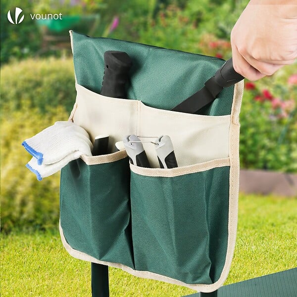 VOUNOT - Agenouilloir tabouret de jardin 2 en 1 avec pochette de rangement EVA vert - large