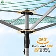 VOUNOT - Etendoir a Linge Exterieur Rotatif avec housse de protection et Surface etendage 45m Argent Vert - vignette