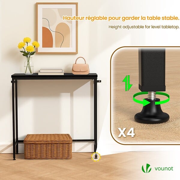 VOUNOT - Console table style industriel en metal et MDF 75x24x75 cm Noir - large