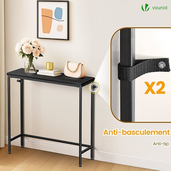 VOUNOT - Console table style industriel en metal et MDF 75x24x75 cm Noir - large