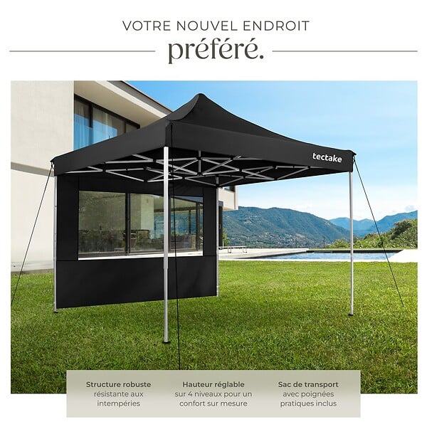 TECTAKE - Pavillon de jardin pliable en aluminium 3 x 3 m avec 4 parois latérales noir - large