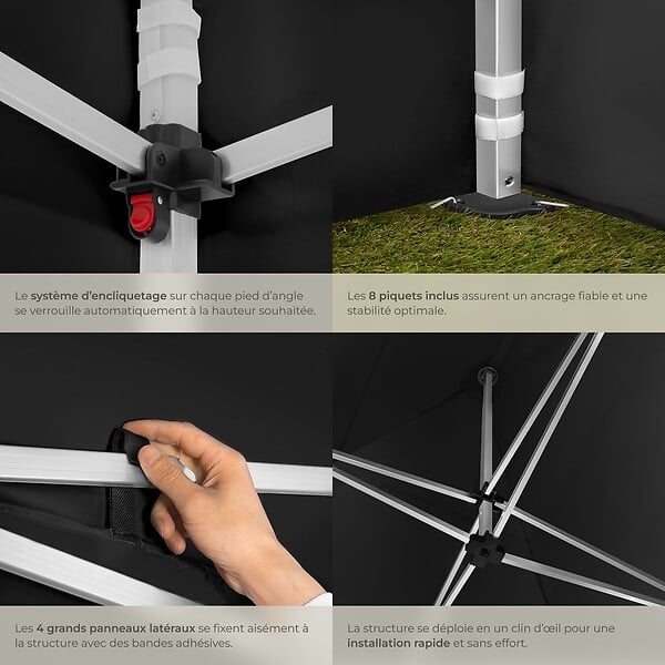 TECTAKE - Pavillon de jardin pliable en aluminium 3 x 3 m avec 4 parois latérales noir - large
