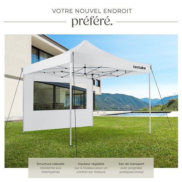 TECTAKE - Pavillon de jardin pliable en aluminium 3 x 3 m avec 4 parois latérales blanc - large