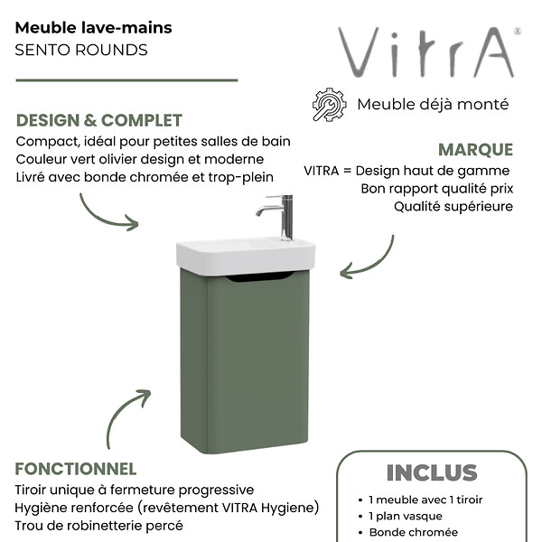 VITRA - Meuble lave mains VitrA Sento Round vert avec plan vasque céramique 45 cm - large