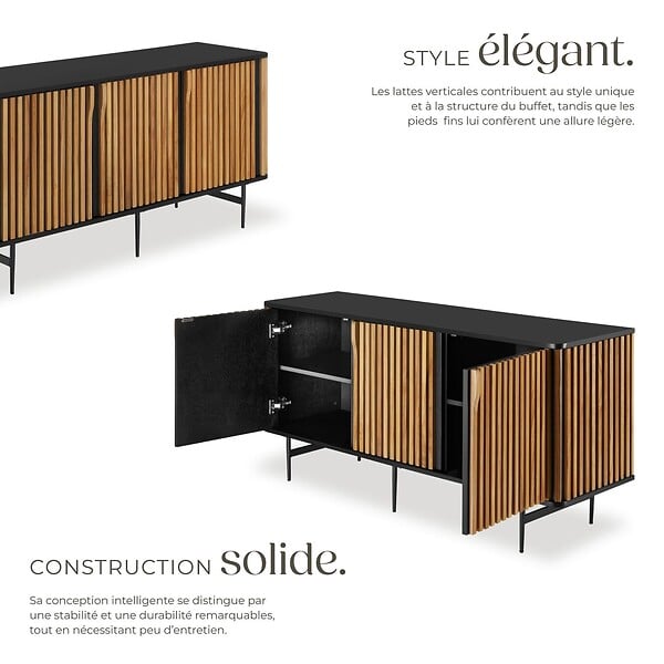 TECTAKE - Buffet LINEO avec compartiments de rangement noir/marron - large