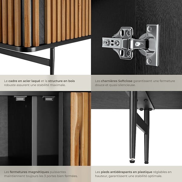 TECTAKE - Buffet LINEO avec compartiments de rangement noir/marron - large