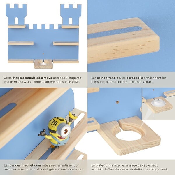 TECTAKE - Étagère murale MyLittleStory Fortress pour jusqu'à 16 Tonies bleu - large