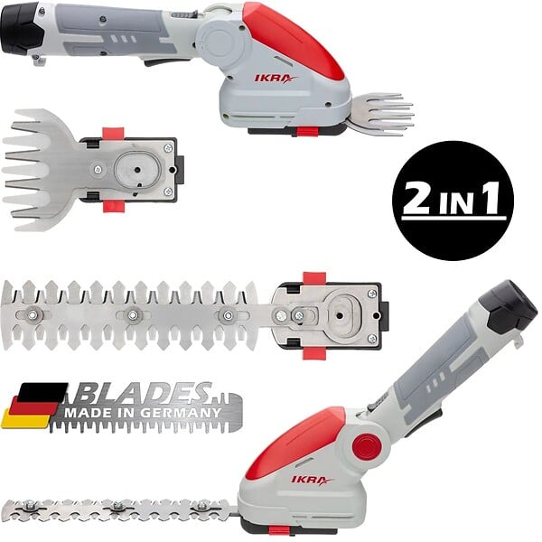 IKRA - Cisaille à gazon et Taille buisson Télescopique sans fil à batterie 12V Inclus 2 lames 10cm et 20cm Chargeur 12V IKRA - large
