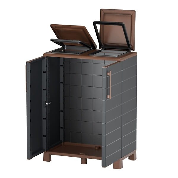 ARTPLAST - Abri Poubelles 2 Sacs Anthracite - Armoire Cache Poubelle de Tri Sélectif 68 x 37 x 90 cm Terrasse, Restaurant Art Plast - large