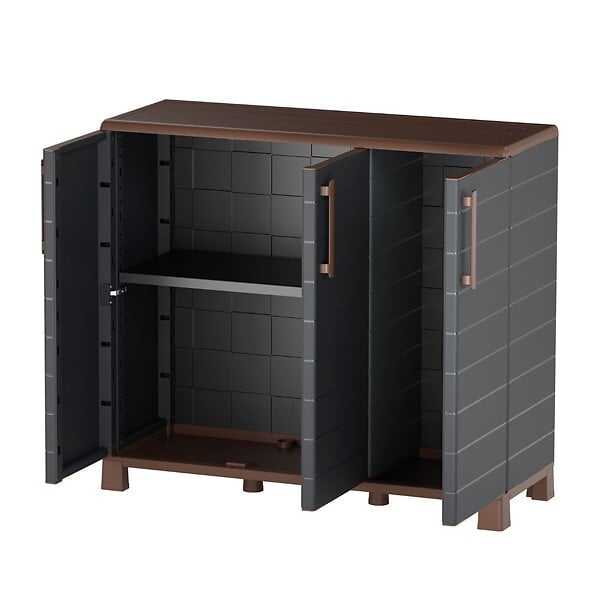 ARTPLAST - Armoire Basse de Rangement 3 portes 1 étagère 20kg max Intérieur Extérieur - Meuble de rangement Anthracite Art Plast - large