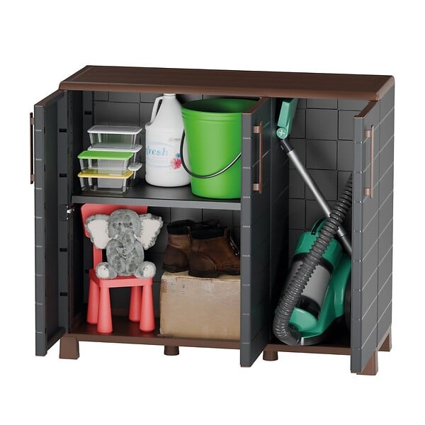 ARTPLAST - Armoire Basse de Rangement 3 portes 1 étagère 20kg max Intérieur Extérieur - Meuble de rangement Anthracite Art Plast - large