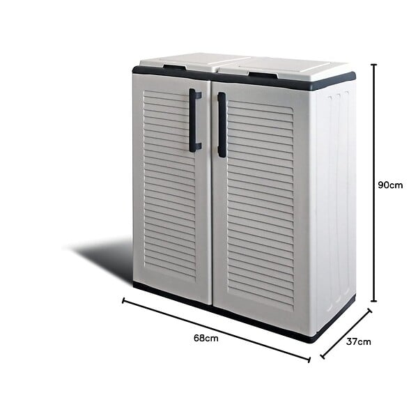 ARTPLAST - Cache Poubelles de tri Selectif 2 Sacs - Armoire Recyclage 68 x 37 x 90 cm Gris Clair 2 Portes 4 pieds ART PLAST - large